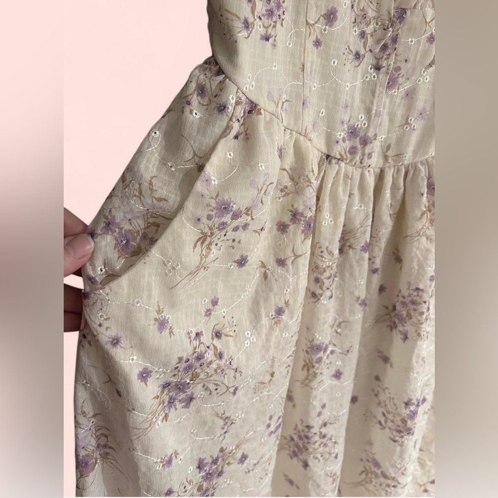 Jessica Simpson Cream Midi Dress with Purple Floral Print - Picture 7 of 13